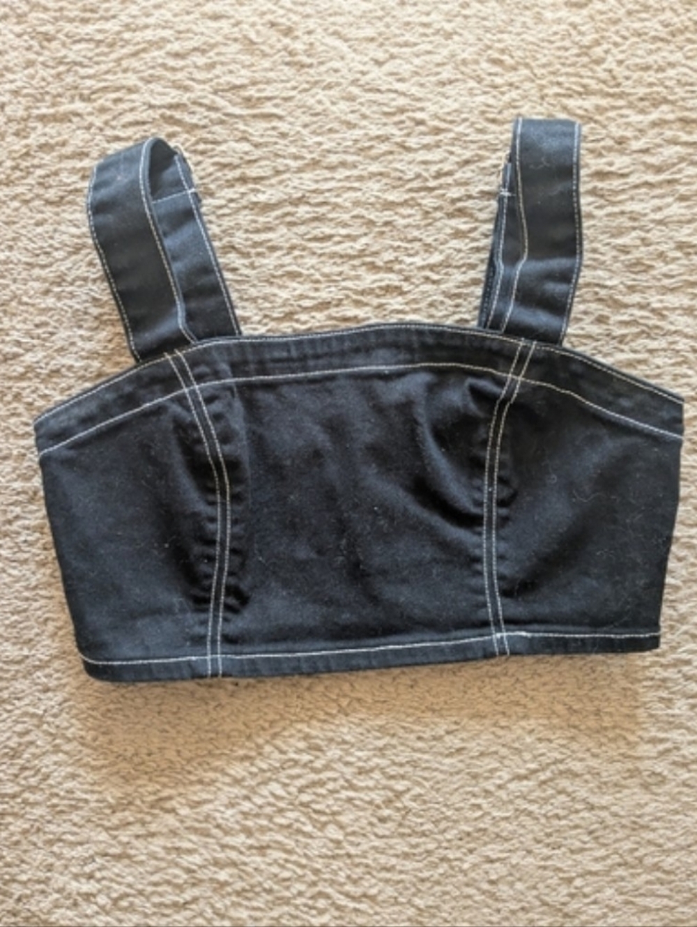 Black Denim Crop Top with Zipper